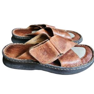 Born Men Slide Sandal Leather Cushioned Insole Open Toe Adjust US 10 / EU 44